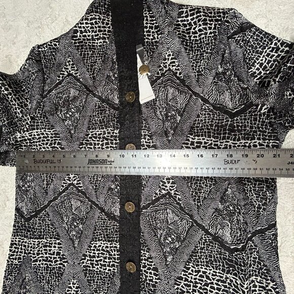 New Rossi Roma Womens Large Black White Crinkle Shirt Dress Jacket Button-Front - Picture 8 of 11